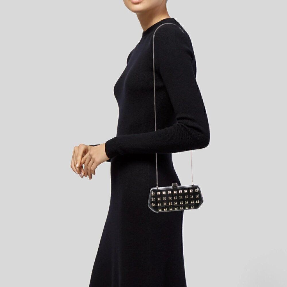 NWT Rebecca Minkoff Studded Patent Leather Clutch Purse Black Goth Small Punk - Picture 3 of 13